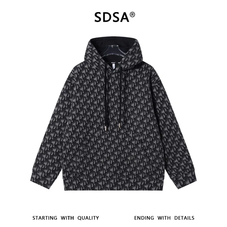 SDSA男士秋冬新款痞帅男装美式撞色满印字母抽绳连帽卫衣宽松百搭