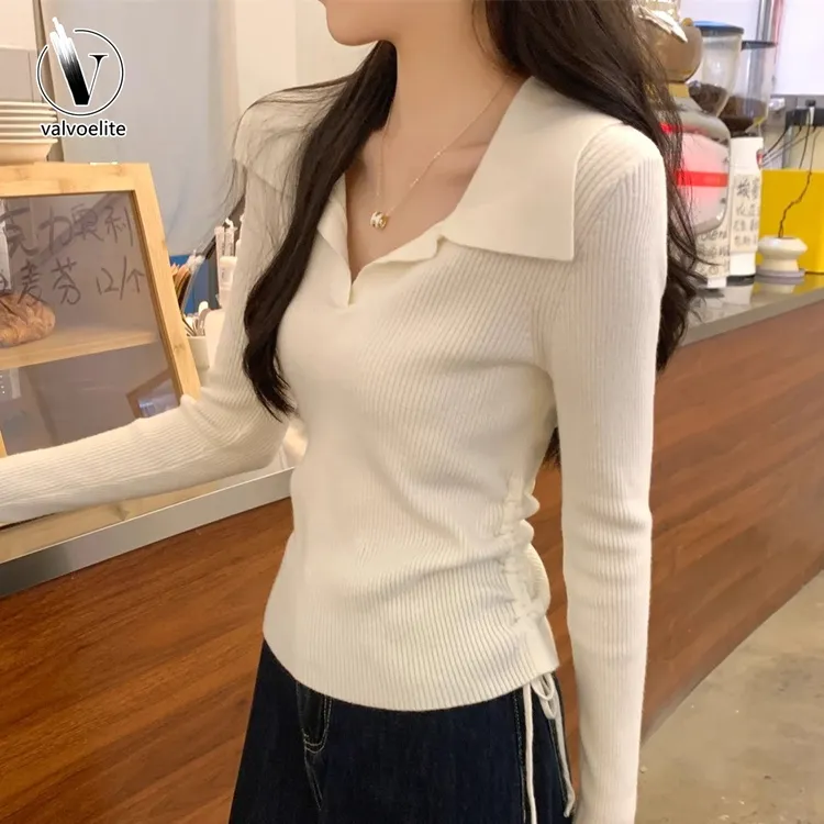 VALVOELITEpolo领设计感长袖小衫新款春秋内搭针织打底衫女装上衣