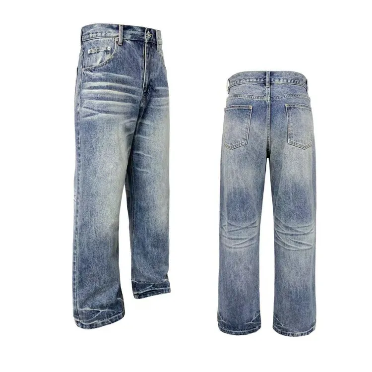 【西博】15盎司重影猫须直筒牛仔裤竹节纹理全棉牛仔裤男