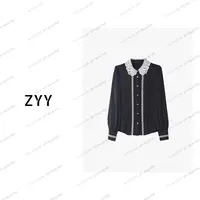 ZYY【赫本墨影】2025/S新品秋季蕾丝方领黑色长袖衬衫女X25QCS04108