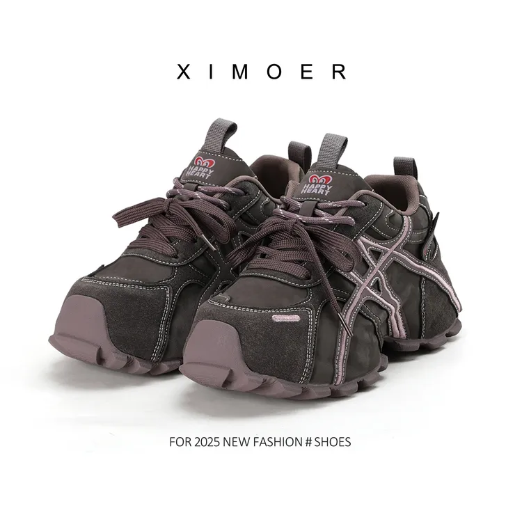 牛皮~新款厚底复古百搭增高女款明星同款鞋老爹鞋女款运动鞋