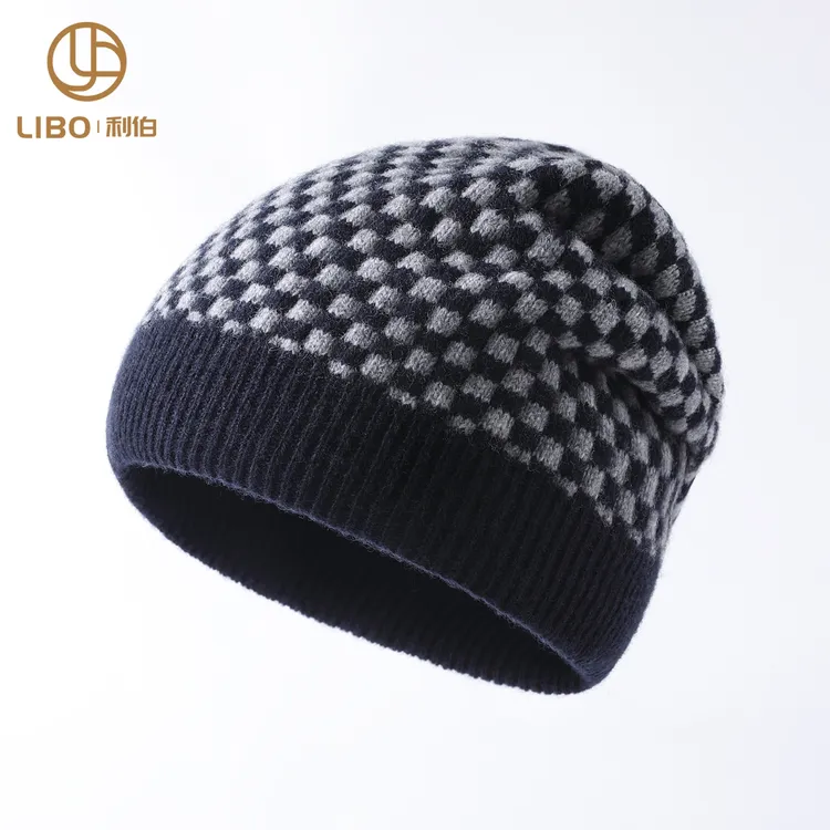 LIBO/利伯纯羊毛男士时尚户外针织帽子冬季双层防寒加厚保暖帽子