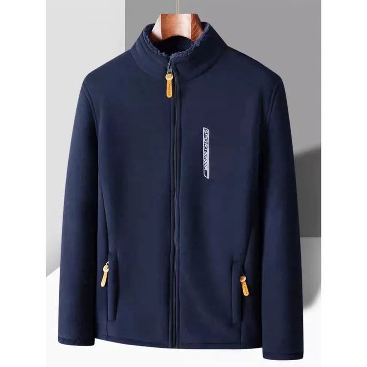 秋冬休闲男外套中老年抓绒衣保暖奥粒绒男爸爸装立领双面绒夹克