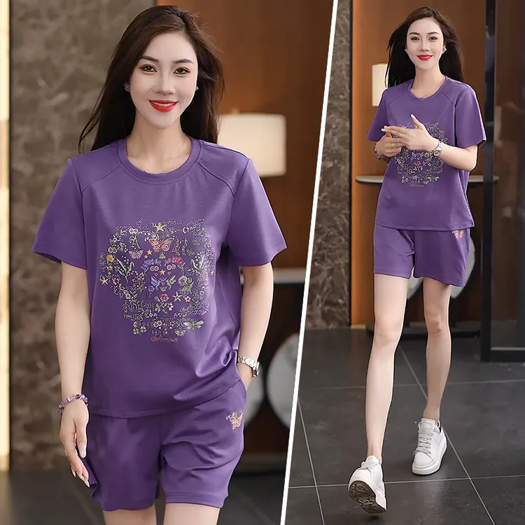 短袖短裤运动服套装女夏薄款巨好看名族风爬山减龄洋气休闲两件套