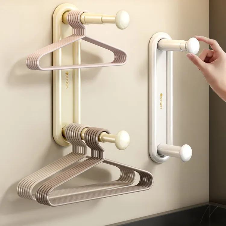 可伸缩衣架收纳架免打孔神器阳台整理挂钩壁挂式墙上勾衣架家用