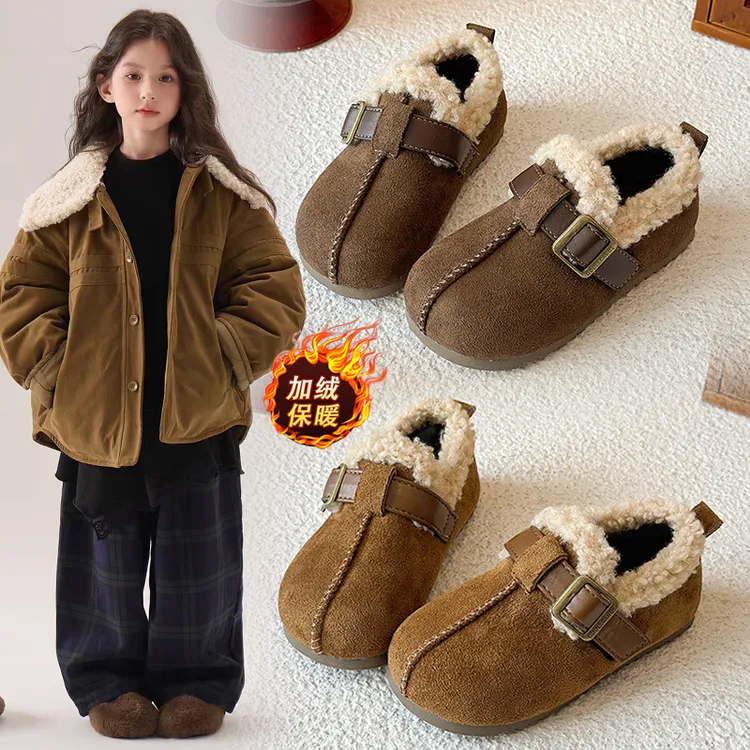 ABC女童棉鞋2025秋冬新款儿童百搭加厚毛毛鞋小女孩大棉面包鞋潮