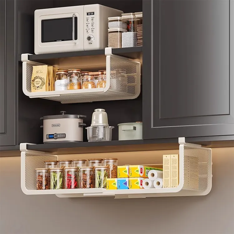 厨房置物架伸缩悬挂分层调料挂架橱柜内吊柜下收纳下挂挂篮神器