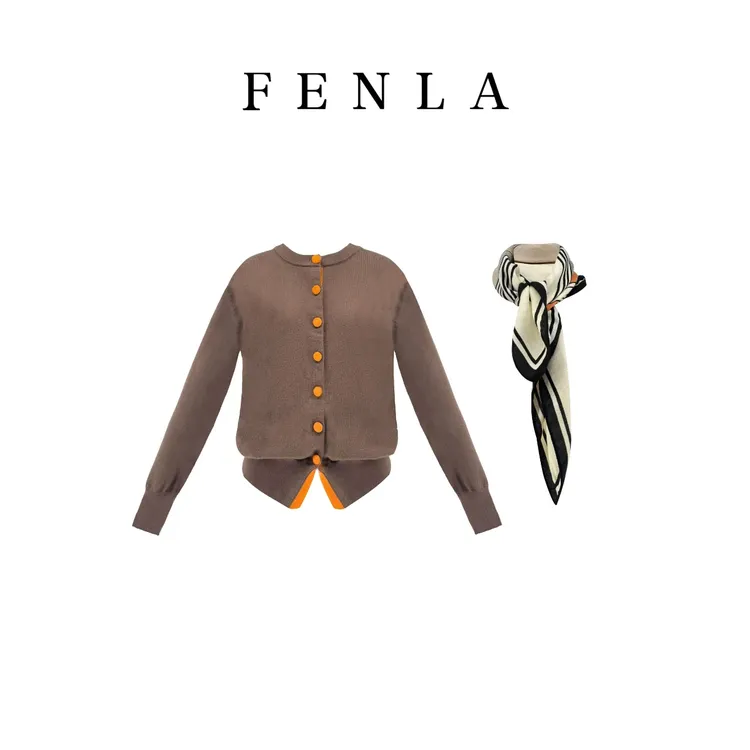 【惠姐私服】设计感假两件毛衣时尚圆领撞色拼接长袖针织衫 85010