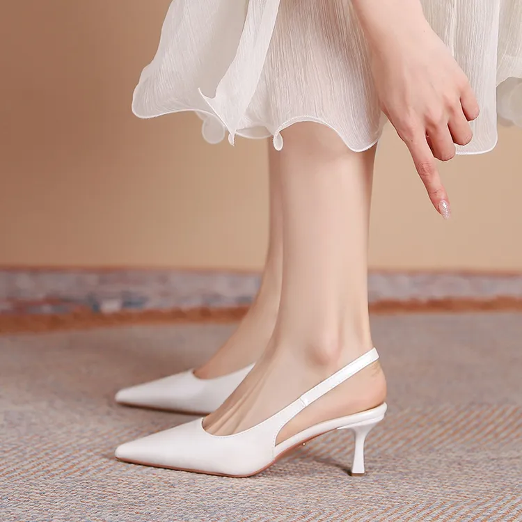 羊皮断码清仓法式尖头高跟鞋女2025夏配裙子时尚气质后空真皮单鞋
