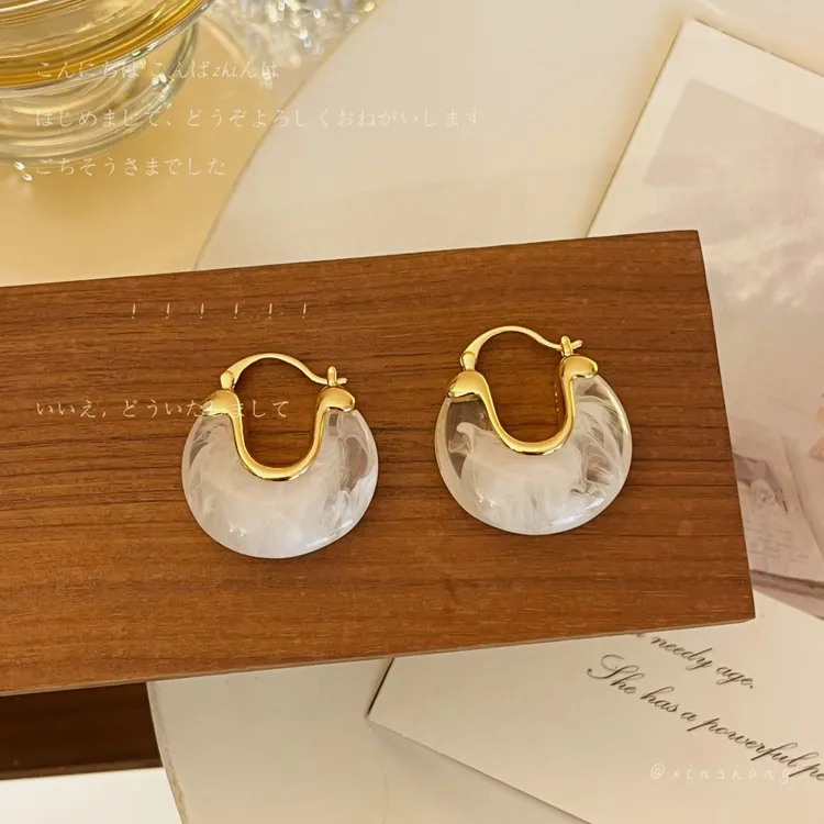 铜合金树脂耳饰 【暮色微澜】简约秋冬新款耳扣轻奢气质耳环耳饰