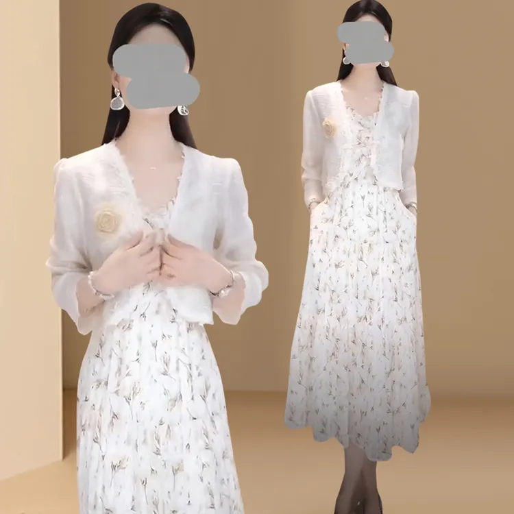 高级气质碎花甜美超仙礼服套装2025春秋新款遮肉显瘦两件套连衣裙