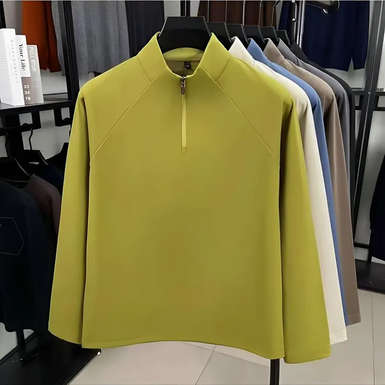 [磨毛锦氨长袖】立领拉链厚款长袖套头纯色卫衣运动跑步户外半拉链