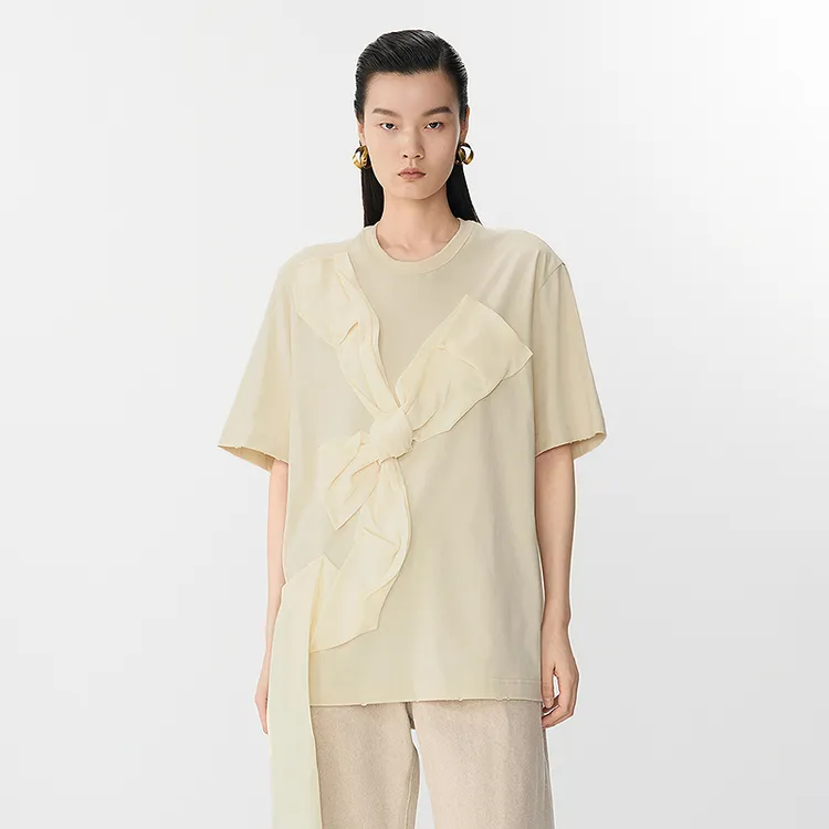 JNBY/江南布衣春夏T恤破洞立体蝴蝶结宽松短袖休闲通勤5P4111040