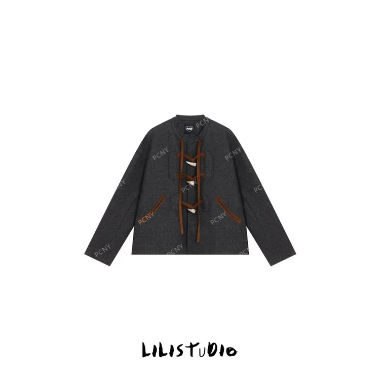 PCNY「书房时光」不理理冬季新款小众女装时尚撞色洋气百搭炸街外套