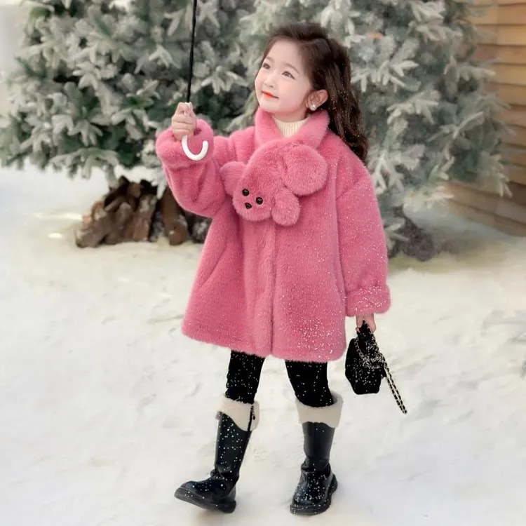 女童冬款千金感环保仿皮草保暖外套小女孩仿水貂绒大衣宝宝毛毛衣