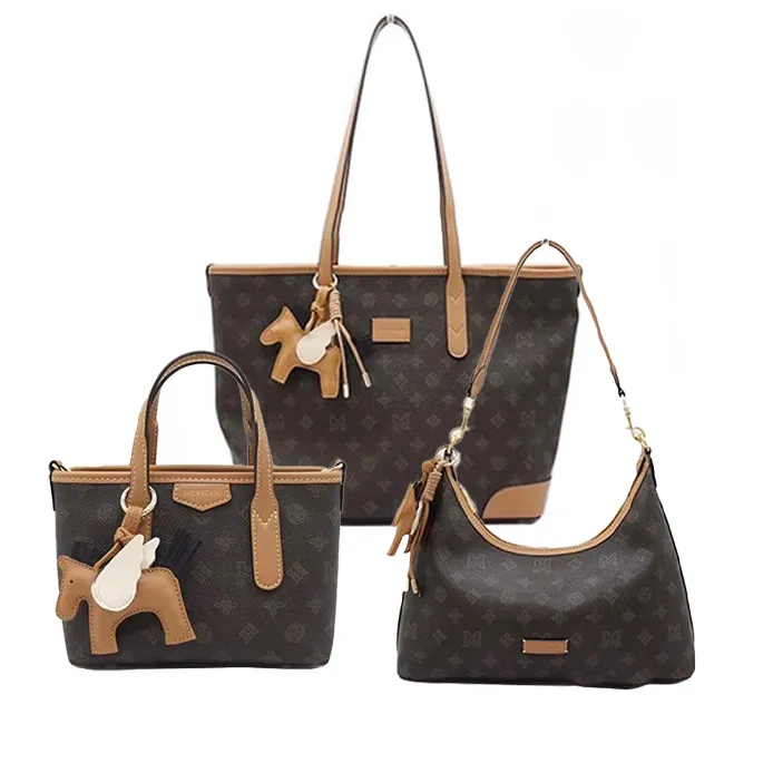 女包2025冬季新款印花小狗挂件手提包时尚休闲单肩手提包包棕色