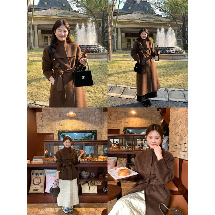 火火【塞纳黄昏时】韩版山羊绒羊毛大衣外套N40133HH54+N39973HH54