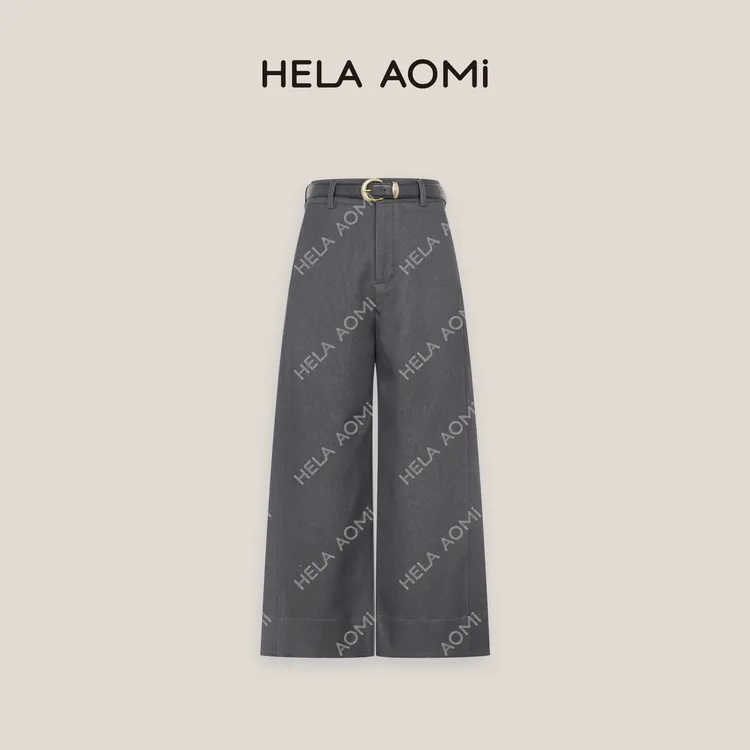 HELA AOMI“九分西裤”双层肌理棉羊毛莱赛尔复古立体廓形九分裤