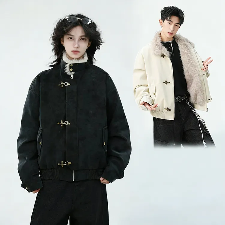 美式哈灵顿珠光短款皮衣棉服男冬季飞机扣加厚保暖过冬座山雕外套