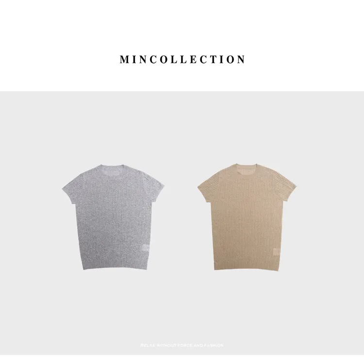 DE Mincollection绞花针织T/夏季薄款莱赛尔肌理感休闲针织T恤