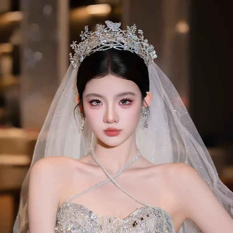 仙女新娘皇冠高端奢华双层立体重工公主王冠白纱主婚纱头饰品网红