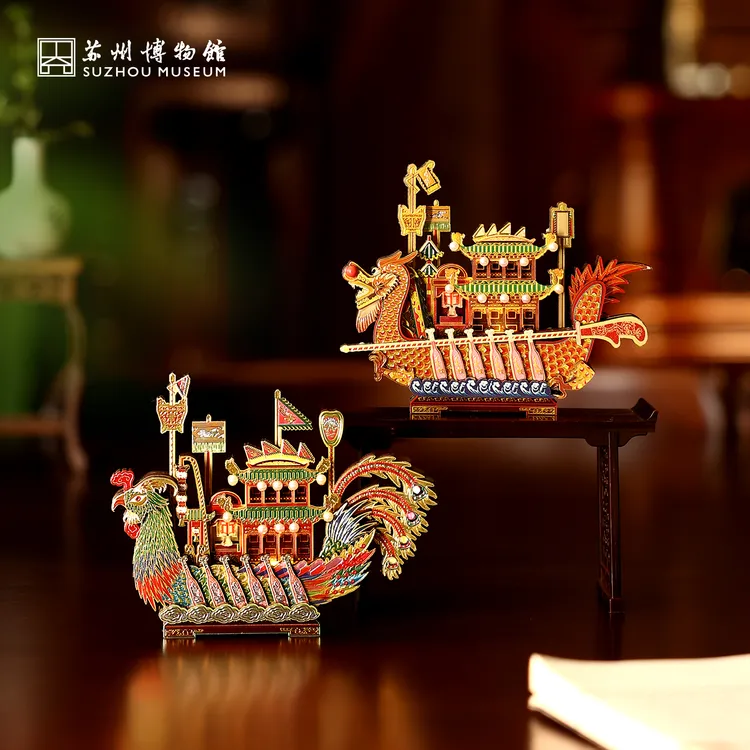 苏州博物馆龙舟凤舟多层发光冰箱贴点缀文创复古祝福苏州纪念礼物