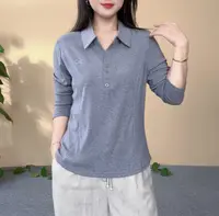 翻领女装洋气纯色新款Polo领长袖上衣中年妈妈春秋显瘦减龄小衫