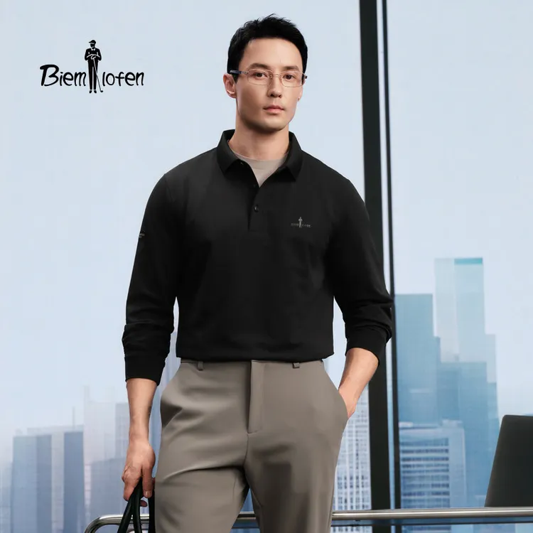 【干爽珠地】比音勒芬2025秋新款男士休闲百搭亲肤弹力翻领长袖POLO