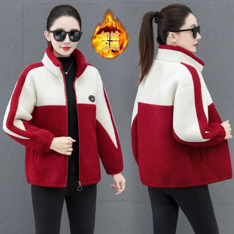 加厚外套保暖加厚好看厚款女士拼接新款加绒洋气加厚冬季外套上衣