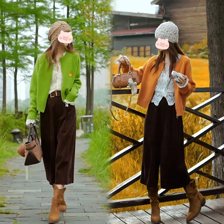 时尚洋气套装女早秋季爆款法式小香风针织衫蕾丝上衣休闲裤三件套