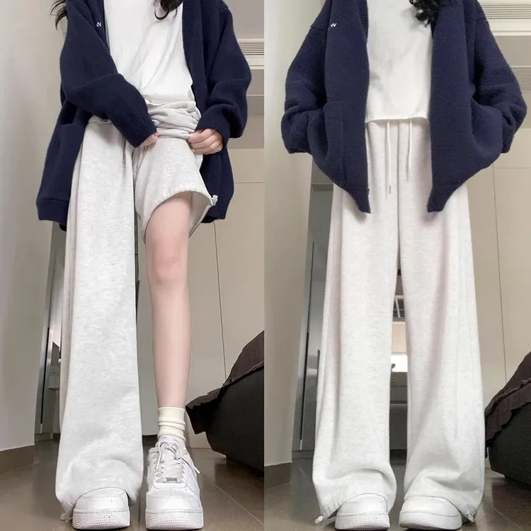 灰色运动卫裤女2025秋季新款宽松束脚显瘦百搭小个子休闲阔腿裤子