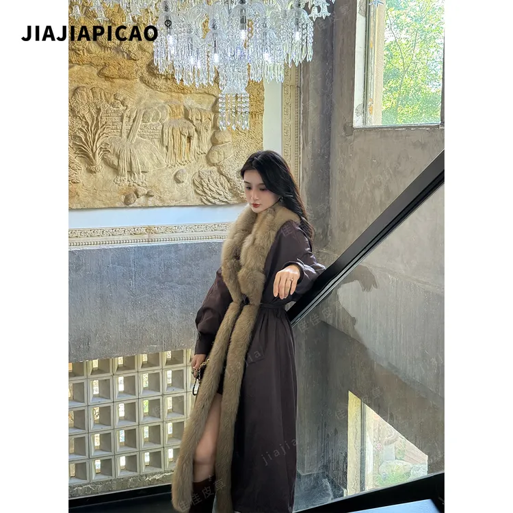 5670 皮草 新款气质国风狐狸毛鹅绒长款皮草外套