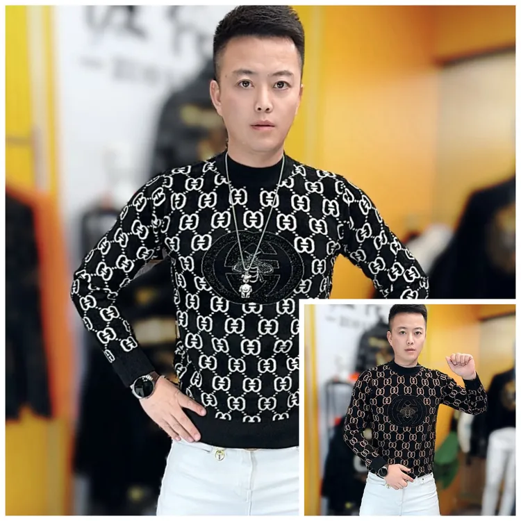 68223半高领冬季新款时尚提花修身男士毛衣