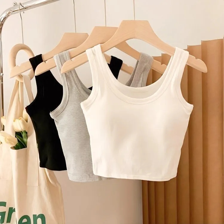 带胸垫美背短款小背心吊带女春夏秋冬季白色内搭运动打底外穿上衣