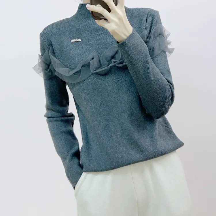 238气质半高领荷叶边针织衫毛衣打底衫88283-1/JP