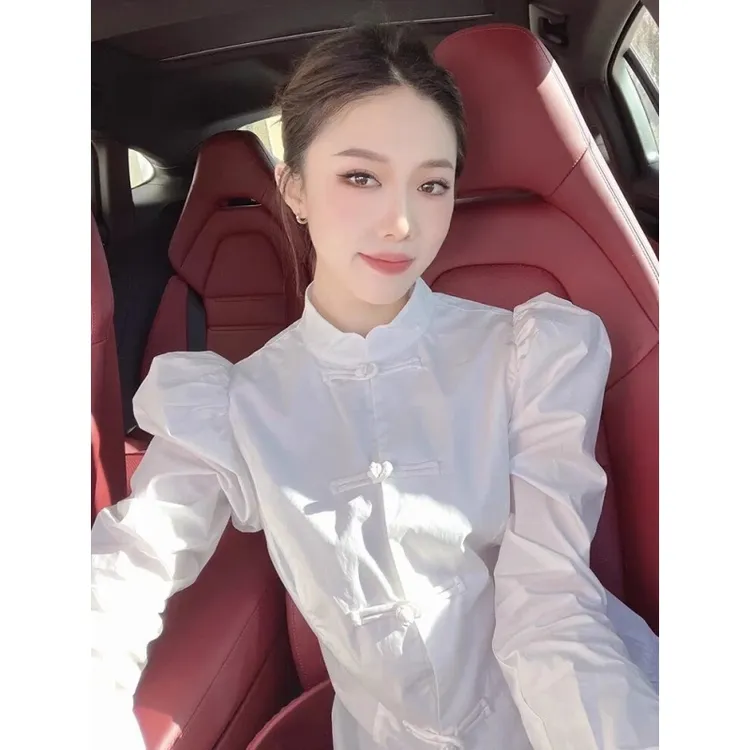 【现货】白色衬衫女2025春设计感小众长袖衬衣复古气质法式宽松上衣