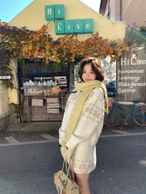 Even一雯【费尔岛梦境】韩系高智感秋冬女慵懒风毛织上衣+半裙套装