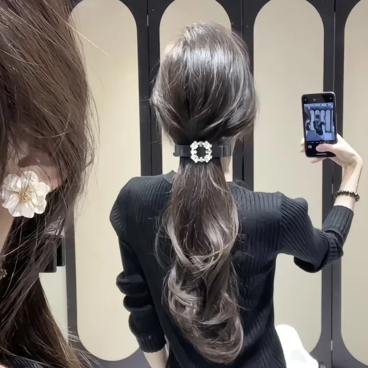 法式名媛风方形满钻蝴蝶结发夹女发饰高端气质发卡盘发半抓弹簧夹