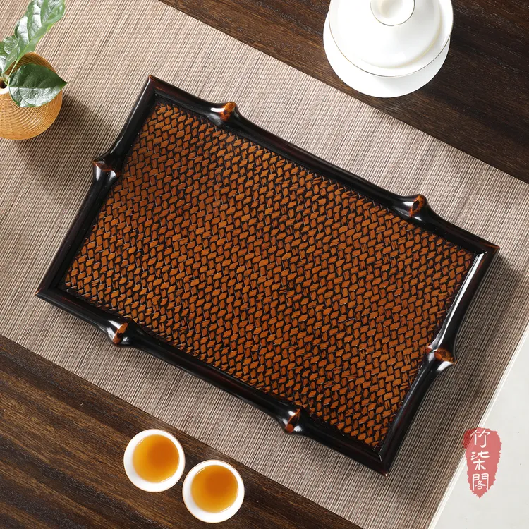 筇竹竹编茶盘大漆干泡盘茶桌小茶台茶具收纳禅意托盘中式竹台茶道