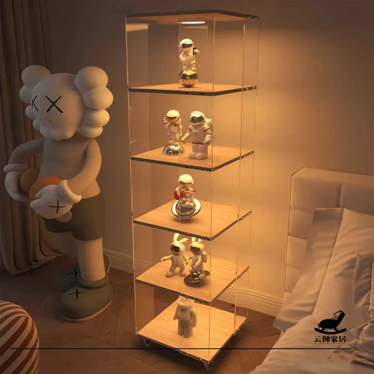 亚克力旋转书架层架置物架一体靠墙透明可移动展示柜实木转角柜