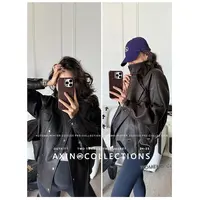 阿昕亮晶晶 曼城旧事 琎口优质羊皮双层领机车风夹克皮衣AX250453