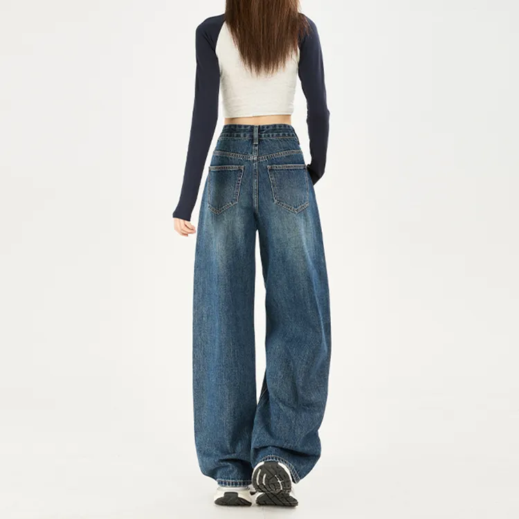 拉夏贝尔美式弯刀裤子秋季牛仔裤女款爆款2025新款高腰百搭阔腿裤