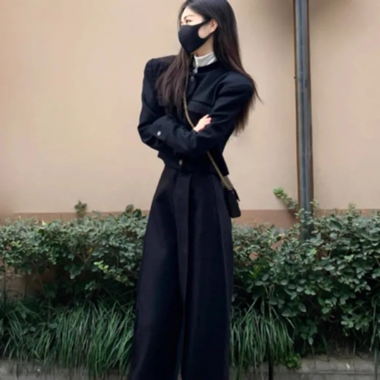 秋季韩系高级感高领上衣西装套装穿搭-459363