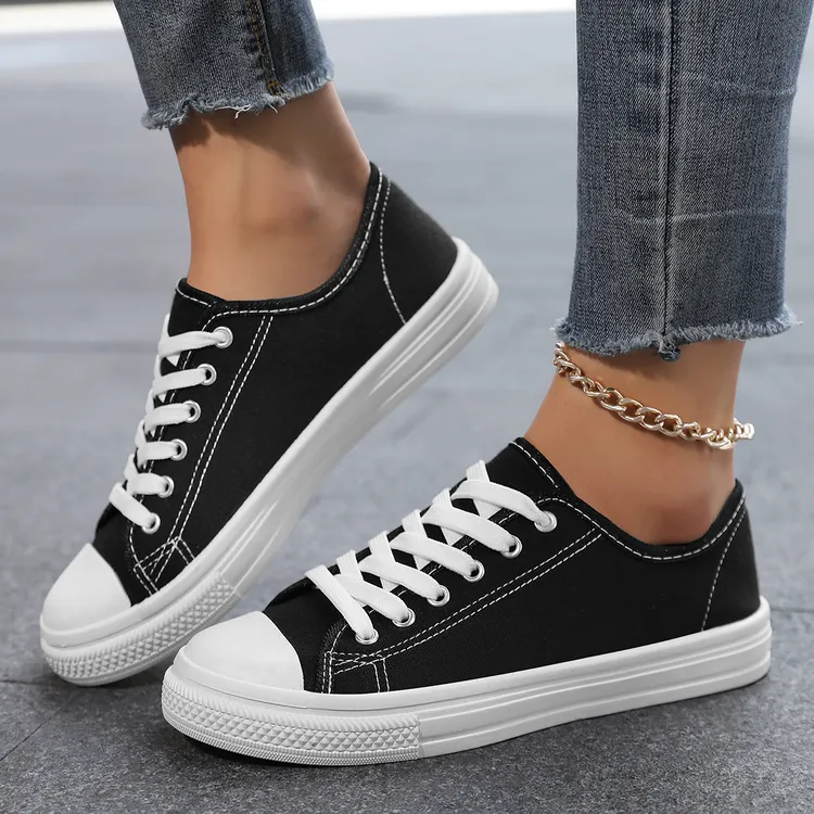 2025年夏季新款帆布鞋黑色鞋子女鞋低帮休闲平底百搭学生鞋情侣鞋