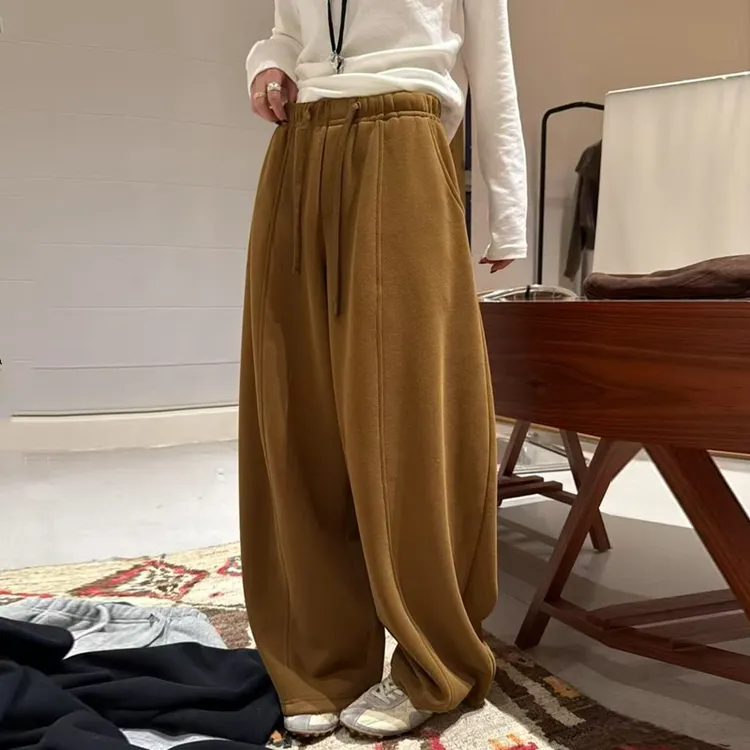 极简慵懒风潮牌加绒休闲卫裤女冬季宽松加厚垂感阔腿裤抽绳休闲裤