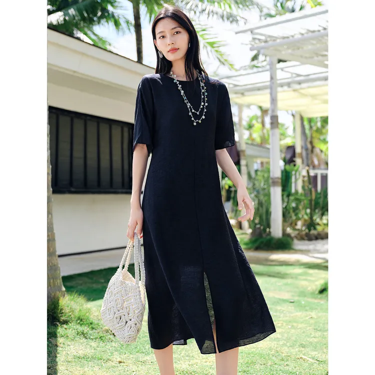 【流金岁月】古典风气质莱赛尔提花收腰连衣裙女夏季新款KWFX50091
