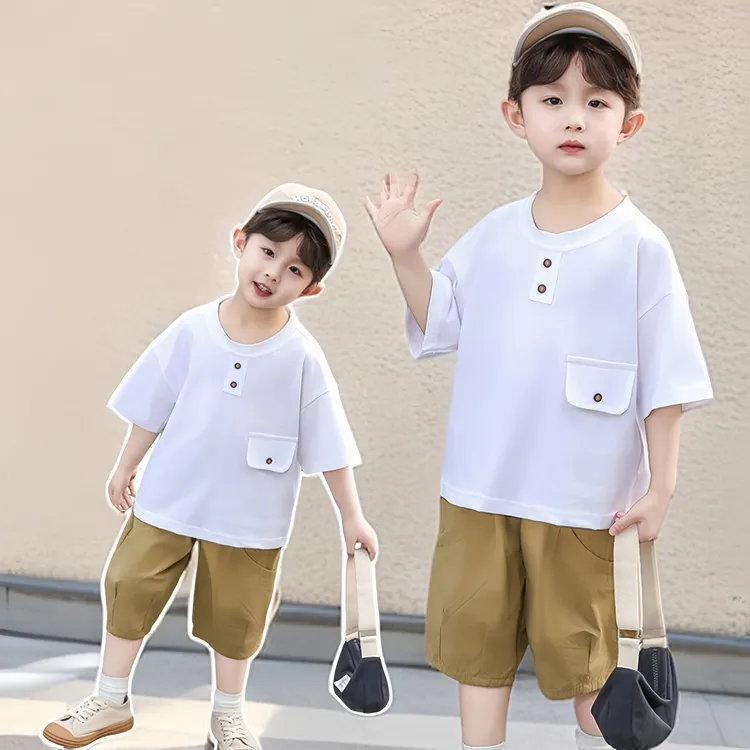 韩版男童夏装套装儿童男孩短袖休闲宽松透气时尚洋气简约百搭帅气