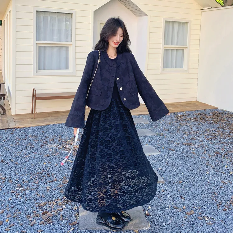 赫本风法式复古套装裙女2025秋冬新品高级感腹黑千金气质两件套潮