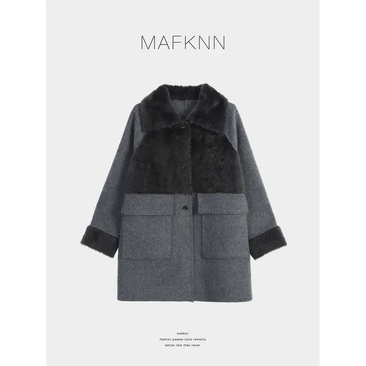 MAFKNN/玛肯时尚休闲简约纯色百搭毛呢大衣MK13866
