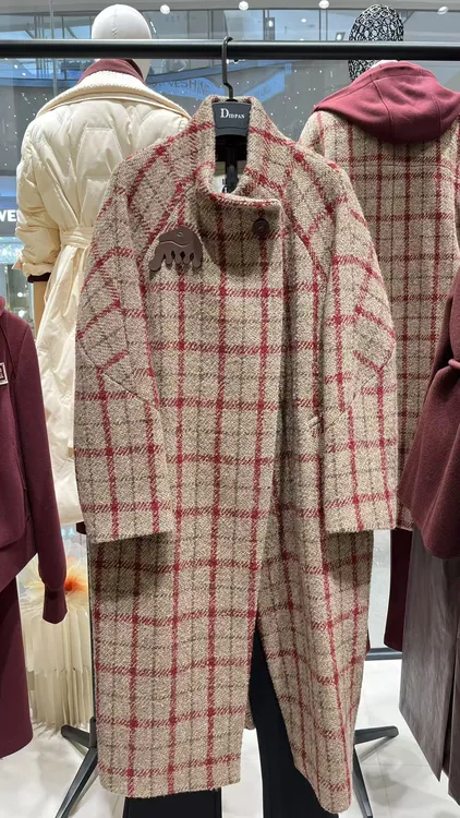 设计师品牌 宽松型上衣毛呢外套格子加厚中长款外套女士